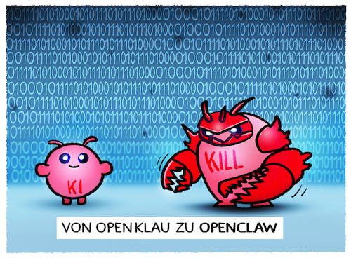 Cartoon: Openclaw... (medium) by markus-grolik tagged ki,openclaw,ai,kuenstliche,intelligenz,datenklau,geschäftsmodell,ki,openclaw,ai,kuenstliche,intelligenz,datenklau,geschäftsmodell