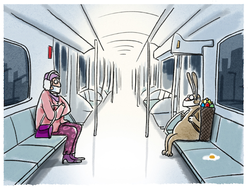 Cartoon: Pandemisch... (medium) by markus-grolik tagged osterhase,ubahn,corona,mundschutz,ansteckungsgefahr,angst,viren,virus,bahn,bahnfahrt,passagier,ansteckung,pandemie,epidemie,osterhase,ubahn,corona,mundschutz,ansteckungsgefahr,angst,viren,virus,bahn,bahnfahrt,passagier,ansteckung,pandemie,epidemie