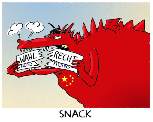 Cartoon: Pekings Wahlrechtsreform (medium) by markus-grolik tagged hongkong,wahlrechtsreform,peking,demokratie,snack,china,macht,hongkong,wahlrechtsreform,peking,demokratie,snack,china,macht