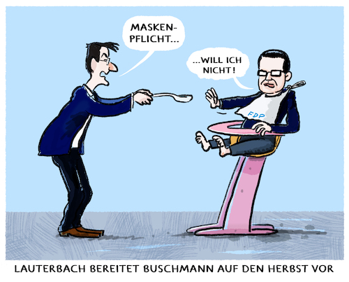 Cartoon: Prävention (medium) by markus-grolik tagged lauterbach,gesundheitsminister,buschmann,fdp,justizminister,ampel,corona,pandemie,virus,herbst,maskenpflicht,innenraeume,praevention,ansteckung,omikron,lauterbach,gesundheitsminister,buschmann,fdp,justizminister,ampel,corona,pandemie,virus,herbst,maskenpflicht,innenraeume,praevention,ansteckung,omikron