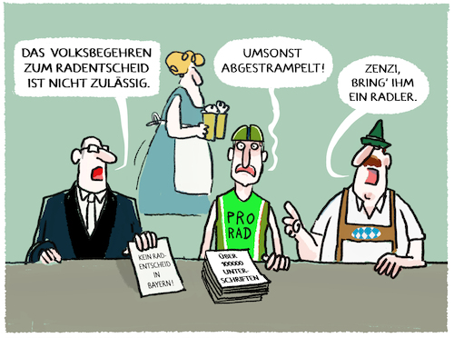 Cartoon: Radentscheid abgelehnt (medium) by markus-grolik tagged volksbegehren,radverkehr,bayern,volksentscheid,adfc,verfassungsgerichtshof,csu,staatsregierung,soeder,radgesetz,radler,volksbegehren,radverkehr,bayern,volksentscheid,adfc,verfassungsgerichtshof,csu,staatsregierung,soeder,radgesetz,radler