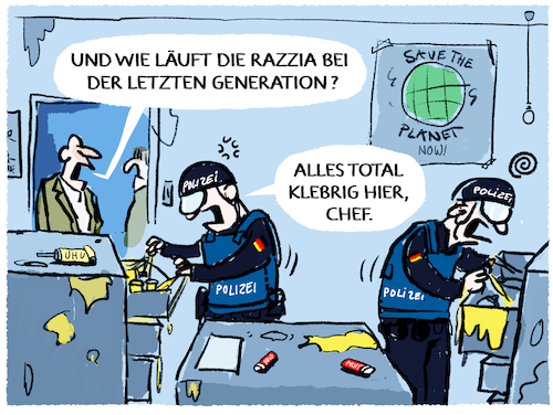 Cartoon: Razzia... (medium) by markus-grolik tagged klima,klimakleber,razzia,deutschland,polizei,verfassungsschutz,letzte,generation,klima,klimakleber,razzia,deutschland,polizei,verfassungsschutz,letzte,generation