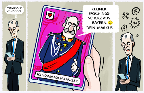 Cartoon: SMS vom Bismarck.. (medium) by markus-grolik tagged fastnacht,veitshoechheim,merz,soeder,kanzler,ampel,fasching,bismark,kostuem,kandidatur,neuwahlen,rivalen,union,cdu,csu,machtkampf,reichskanzler,otto,von,bismarck,fastnacht,veitshoechheim,merz,soeder,kanzler,ampel,fasching,bismark,kostuem,kandidatur,neuwahlen,rivalen,union,cdu,csu,machtkampf,reichskanzler,otto,von,bismarck