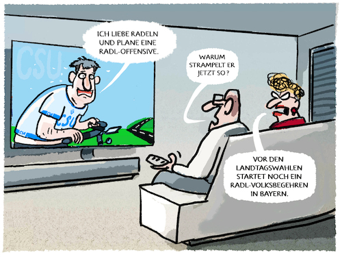 Cartoon: Söder... (medium) by markus-grolik tagged bayern,csu,soeder,radler,fahrradfahrer,radwege,auto,autofahrer,radfahrer,bayern,csu,soeder,radler,fahrradfahrer,radwege,auto,autofahrer,radfahrer