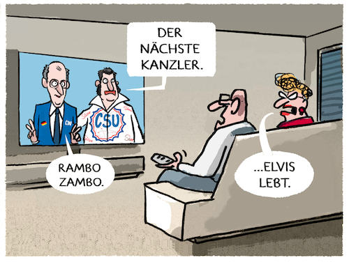 Cartoon: Söder und Merz.. (medium) by markus-grolik tagged wahlsieg,bundestagswahl,waehler,deutschland,kanzler,rambo,zambo,merz,cdu,csu,schwesterparteien,union,soeder,fasching,fastnacht,verkleidung,elvis,wahlsieg,bundestagswahl,waehler,deutschland,kanzler,rambo,zambo,merz,cdu,csu,schwesterparteien,union,soeder,fasching,fastnacht,verkleidung,elvis