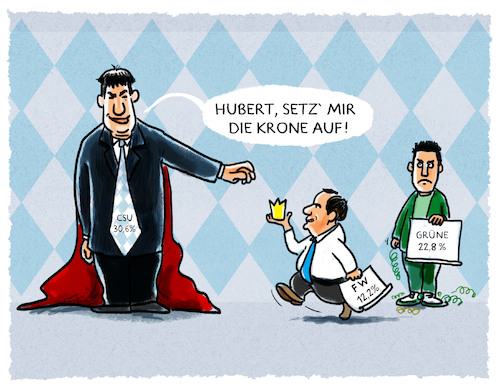 Cartoon: Sondierungsgespräche (medium) by markus-grolik tagged bayern,söder,markus,volkspartei,grüne,hubert,aiwanger,csu,freie,wähler,regierungsbildung,sondierung,ministerpräsident,landtag,münchen,bayern,söder,markus,volkspartei,grüne,hubert,aiwanger,csu,freie,wähler,regierungsbildung,sondierung,ministerpräsident,landtag,münchen