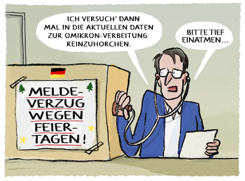 Cartoon: Stethoskopisch... (medium) by markus-grolik tagged daten,meldeverzug,gesundheitsminister,gesundheitsaemter,feiertage,personal,omikron,deutschland,daten,meldeverzug,gesundheitsminister,gesundheitsaemter,feiertage,personal,omikron,deutschland