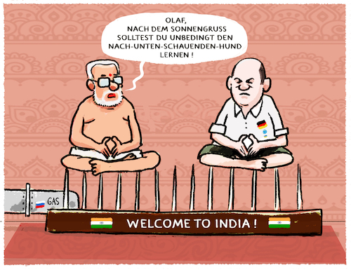 Cartoon: Stippvisite... (medium) by markus-grolik tagged scholz,indienbesuch,modi,indien,deutschland,russland,gas,oel,putin,ukrainekrieg,wirtschaft,schwellenlaender,scholz,indienbesuch,modi,indien,deutschland,russland,gas,oel,putin,ukrainekrieg,wirtschaft,schwellenlaender