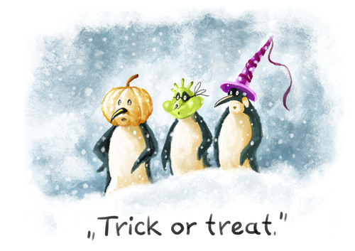 Cartoon: Halloween (medium) by markus-grolik tagged grusel,verkleidung,verkleiden,pinguin,halloweenparty,treat,or,trick,herbst,november,kürbis,halloween