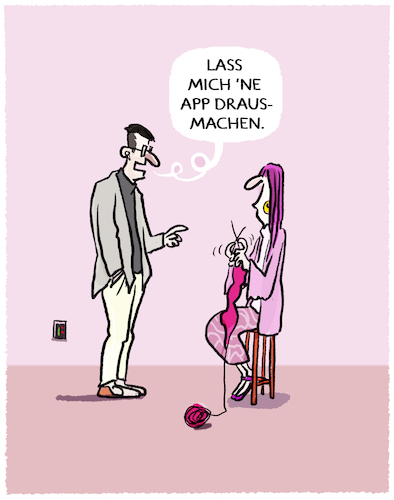 Cartoon: Strick-APP (medium) by markus-grolik tagged ki,musik,chatgpt,openai,kuenstliche,intelligenz,digitalisierung,musikanten,bots,ki,musik,chatgpt,openai,kuenstliche,intelligenz,digitalisierung,musikanten,bots