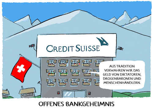 Cartoon: Suisse secrets (medium) by markus-grolik tagged leak,bankgeheimnis,schweiz,credit,suisse,geld,schwarzgeld,diktatoren,drogen,kriminalititaet,geldwaesche,zuerich,leak,bankgeheimnis,schweiz,credit,suisse,geld,schwarzgeld,diktatoren,drogen,kriminalititaet,geldwaesche,zuerich