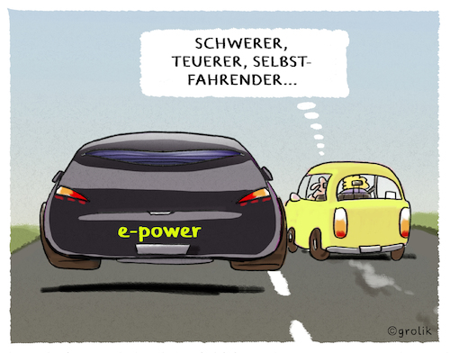 Cartoon: Überholspur... (medium) by markus-grolik tagged autocartoon,power,suv,premium,lithium,tesla,vw,limousine,verbrenner,kleinwagen,ueberholung,gross,autocartoon,power,suv,premium,lithium,tesla,vw,limousine,verbrenner,kleinwagen,ueberholung,gross