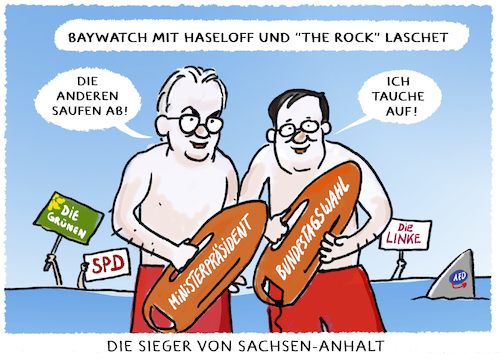 Cartoon: Union schwimmt... (medium) by markus-grolik tagged wahl,haseloff,laschet,cdu,union,spd,verluste,niederlage,sachsen,anhalt,wahl,haseloff,laschet,cdu,union,spd,verluste,niederlage,sachsen,anhalt