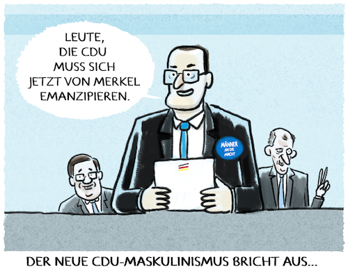 Cartoon: Unions-Emanzen (medium) by markus-grolik tagged cdu,maskulinismus,feminismus,spahn,laschet,merz,merkel,nachfolge,akk,parteivorsitz,partei,kanzlerkandidat,union,groko,cdu,maskulinismus,feminismus,spahn,laschet,merz,merkel,nachfolge,akk,parteivorsitz,partei,kanzlerkandidat,union,groko