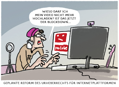 Cartoon: Uploadfiltering... (medium) by markus-grolik tagged urheberrecht,uploadfilter,overblocking,blockdown,internetplattformen,youtube,urheberrecht,uploadfilter,overblocking,blockdown,internetplattformen,youtube