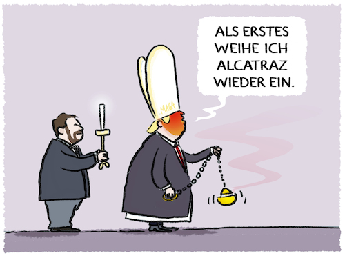 Cartoon: US-Papst Donald... (medium) by markus-grolik tagged trump,donald,washington,papst,vatikan,usa,us,praesident,maga,jd,vance,gefaengnis,alcatraz,abschiebung,trump,donald,washington,papst,vatikan,usa,us,praesident,maga,jd,vance,gefaengnis,alcatraz,abschiebung