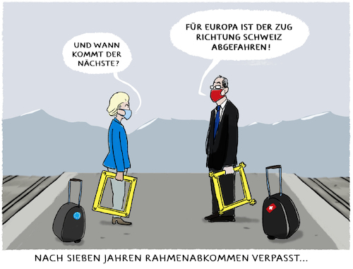 Cartoon: ..vom Rahmen abgekommen (medium) by markus-grolik tagged eu,schweiz,europa,brüssel,rahmenabkommen,handel,von,der,leyen,eu,schweiz,europa,brüssel,rahmenabkommen,handel,von,der,leyen