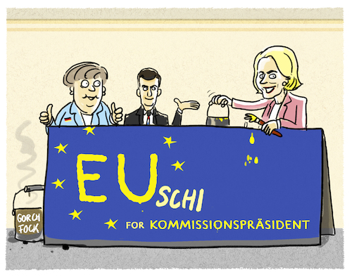 Cartoon: ..Schiebung... (medium) by markus-grolik tagged ursula,von,der,leyen,eu,kommissionspräsidentin,europa,deutschland,frankreich,macron,merkel,ursula,von,der,leyen,eu,kommissionspräsidentin,europa,deutschland,frankreich,macron,merkel