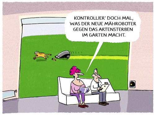 Cartoon: Vorgartendiversität... (medium) by markus-grolik tagged automatisierung,maehroboter,garten,bequemlichkeit,artensterben,diversitaet,rasen,monokultur,natur,haustierbesitzer,artenvielfalt,insekten,nützlinge,automatisierung,maehroboter,garten,bequemlichkeit,artensterben,diversitaet,rasen,monokultur,natur,haustierbesitzer,artenvielfalt,insekten,nützlinge