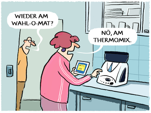 Cartoon: Wahl-O-Mat.. (medium) by markus-grolik tagged wahlen,wahlentscheidung,bundestag,deutschland,waehler,thermomix,wahlomat,wahlen,wahlentscheidung,bundestag,deutschland,waehler,thermomix,wahlomat