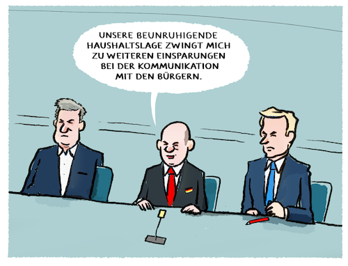 Cartoon: Was der Kanzler sich spart ... (medium) by markus-grolik tagged ampel,kommunikation,krise,berlin,haushalt,schulden,olaf,scholz,bundeskanzler,regierung,einsparungen,bundeshaushalt,ampel,kommunikation,krise,berlin,haushalt,schulden,olaf,scholz,bundeskanzler,regierung,einsparungen,bundeshaushalt