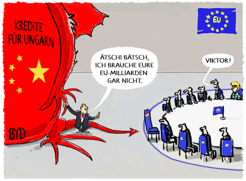 Cartoon: Wie Orban EU-Auflagen umgeht... (medium) by markus-grolik tagged viktor,orban,budapest,brüssel,eu,europa,ungarn,rechtsstaatlichkeit,rechtsstaat,auflagen,korruption,sanktionen,milliarden,kredit,china,peking,byd,elektroauto,viktor,orban,budapest,brüssel,eu,europa,ungarn,rechtsstaatlichkeit,rechtsstaat,auflagen,korruption,sanktionen,milliarden,kredit,china,peking,byd,elektroauto