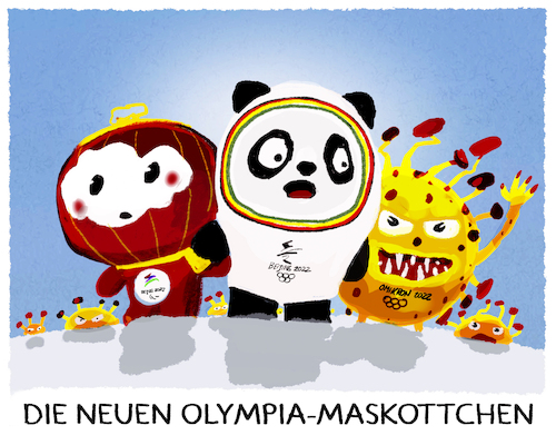 Cartoon: Winterspiele 2022 (medium) by markus-grolik tagged maskottchen,olympia,omikron,winterspiele,sinovac,nullcovid,strategie,peking,xi,jinping,maskottchen,olympia,omikron,winterspiele,sinovac,nullcovid,strategie,peking,xi,jinping