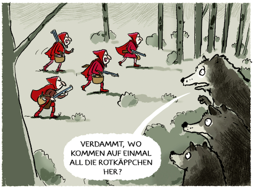 Cartoon: Wolfabschuss (medium) by markus-grolik tagged wolf,deutschland,wolfsrudel,jaeger,abschuss,bauern,viehwirtschaft,abschussquote,wald,natur,rotkaeppchen,nutztier,tier,wolf,deutschland,wolfsrudel,jaeger,abschuss,bauern,viehwirtschaft,abschussquote,wald,natur,rotkaeppchen,nutztier,tier