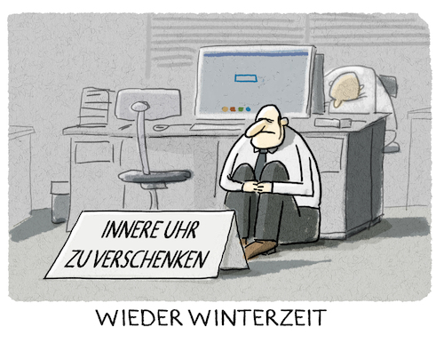 Cartoon: Zeitumstellung.. (medium) by markus-grolik tagged zeitumstellung,sommerzeit,winterzeit,europa,innere,uhr,buero,licht,tageslicht,arbeitszeit,zeitumstellung,sommerzeit,winterzeit,europa,innere,uhr,buero,licht,tageslicht,arbeitszeit