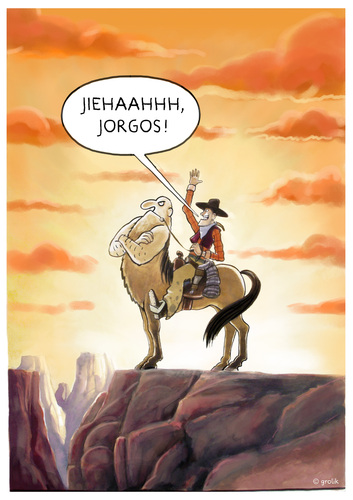 Cartoon: Zentaur goes West (medium) by markus-grolik tagged wilder,westen,pferd,cowboy,sonnenuntergang,pferdeähnlich,kentaur,mythologie,griechenland,amerika,grand,canyonsage,sagengestalt,verweigerung