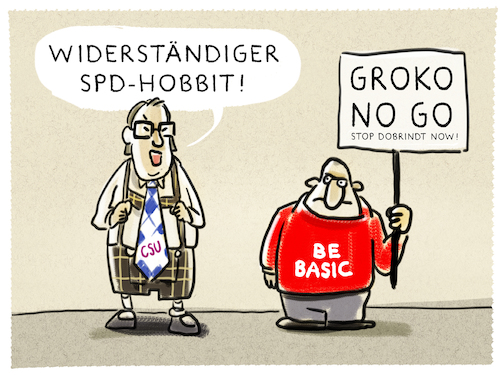 Cartoon: Zwergenaufstand (medium) by markus-grolik tagged spdcsu,cdu,dobrindt,merkelschulz,nahles,abstimmung,juso,hobbit,basis,jusoskoalition,spd,csu,berlin,regierung,spdcsu,cdu,dobrindt,merkelschulz,nahles,abstimmung,juso,hobbit,basis,jusoskoalition,spd,csu,berlin,regierung