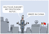 Cartoon: Risky China-Geschäfte (small) by markus-grolik tagged deutschland,europa,auto,autobauer,china,automarkt,produktion,gewinn,peking,technik,ki,autonom,derisking,werkbank