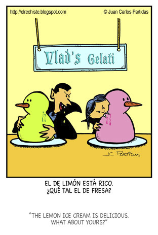 Cartoon: Delicious (medium) by Juan Carlos Partidas tagged dracula,ice,cream,date,snow,man,strawberry,lemon,vampire,terror,horror,girlfriend,boyfriend