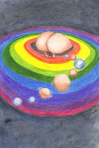 Cartoon: parade in gay universe (medium) by navojca tagged parade,gay,universe,rainbow,tolerance,cosmos