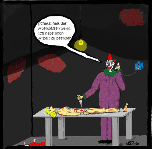 Cartoon: Clown bei der Arbeit (medium) by fricke tagged horror,clown,cartoon