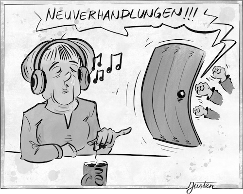 Cartoon: Neuverhandlungen BW (medium) by Justen tagged groko,neuverhandlungen,merkel,cdu,spd,politik,innenpolitik,groko,neuverhandlungen,merkel,cdu,spd,politik,innenpolitik