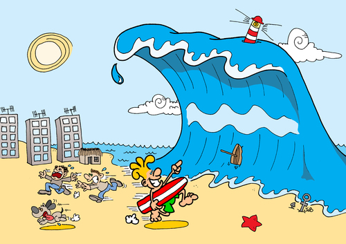 Cartoon: große Welle (medium) by Bruder JaB tagged tsunami,welle,klimawandel,surfen,katastrophe
