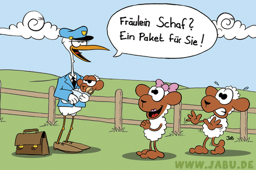 Cartoon: Kinderwunsch (medium) by Bruder JaB tagged schaf,lamm,kind,storch,kinder,paket