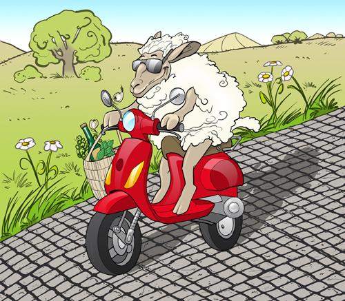 Cartoon: Born to be Wild (medium) by Lemmy Danger tagged sheep,vespa,italy