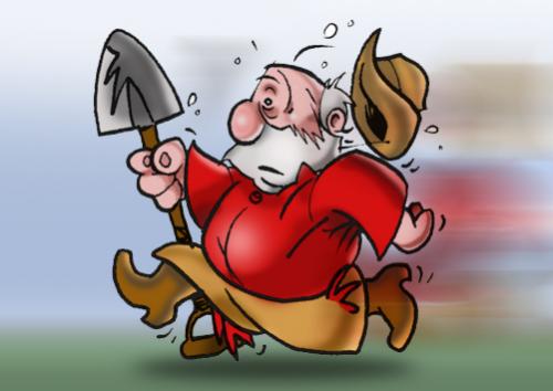 Cartoon: Goldrush (medium) by Lemmy Danger tagged gold,shovel,wild,west,running