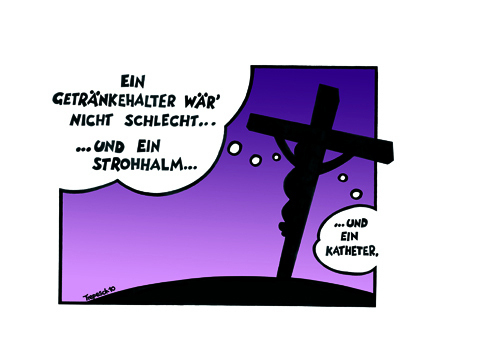 Cartoon: Thoughts On The Cross (medium) by Marcus Trepesch tagged jesus,cross,crucifixion,religion,cartoon