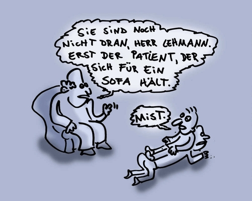 Cartoon: Als Sofa auf dem Sofa (medium) by Ludwig tagged freud,sofa,schizophrenie,wahnsinn,psychotherapie,psychoanalyse
