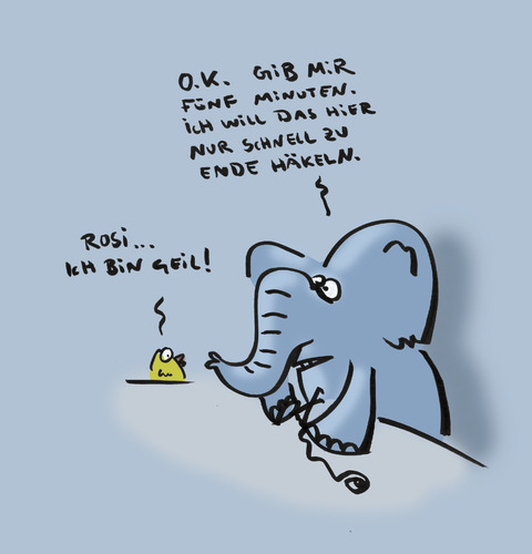 Cartoon: Vorspiel (medium) by Ludwig tagged elefant,kücken,ehe,häkeln,marriage,tiere,geschlechtsverkehr,anmache,geilheit,hormone,trieb