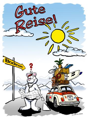 Cartoon: Gute Reise Eisbaer (medium) by Michael Böhm tagged bear,car,sports,farewell,road,map,humour