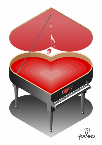 Cartoon: piano (medium) by Tonho tagged keyboard,piano,heart,red,music