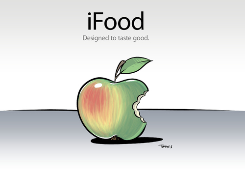 Cartoon: iFood (medium) by Tommestoons tagged werbung,eva,adam,paradies,nahrung,essen,obst,frucht,apfel,ipad,imac,ipod,iphone,apple