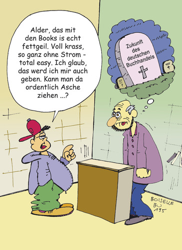 Cartoon: Zukunft d. deutschen Buchhandels (medium) by Boiselle tagged steffen,boiselle,wirtschaft,buchhandel,ausbildung