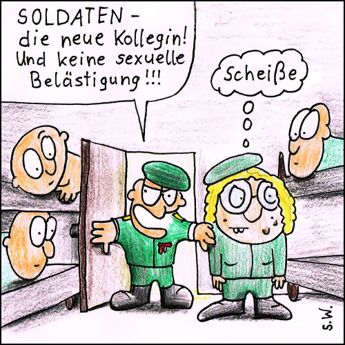 Cartoon: Falsche Erwartungen (medium) by Storch tagged soldaten,offizier,stube,gleichberechtigung,kaserne
