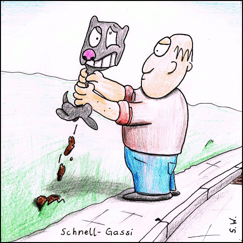 Cartoon: Schnell-Gassi (medium) by Storch tagged hund,gassi,zeit,auswringen,ausdrücken,herrchen