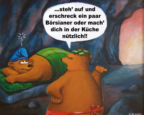 Cartoon: börsenbär (medium) by schuppi tagged börse,bär,bear,höhle,geld,finanzen,aktien,wirtschaft,anlage,indizes,börsianer,börse,bär,höhle,geld,finanzen,aktien,wirtschaft,anlage,küche,faulpelz,faul,schlafen,erschrecken,schlafmütze